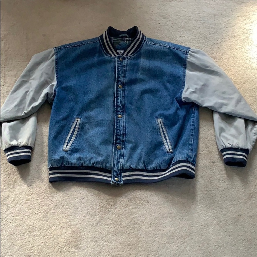 Denim Letterman-style jacket